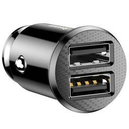 Incarcator auto Baseus Grain, 2 x USB Output 5V/3.1A, 15W total ambele porturi, pentru bricheta auto, negru