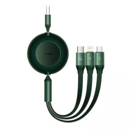 Cablu de date telefon, Baseus, 3 in 1, 66 W, 2 A, 1.1 m, Verde inchis