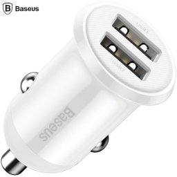 Incarcator auto, Baseus, 2 x USB, 4.8 A, Alb
