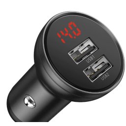 Incarcator auto Baseus Display, 2x USB, 4.8A, 24W, Gri