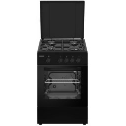 Aragaz Heinner HFSC-SME50BK, pe gaz, latime 50 cm, 4 arzatoare, gratar emailat, capac metalic, negru