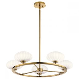 Lustra Pim QN-PIM5-FXG, 5xG9, D71,1cm, metal auriu, sticlă opal