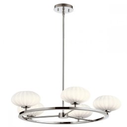 Lustra Pim QN-PIM5-PC, 5xG9, D71,1cm, metal crom, sticlă opal