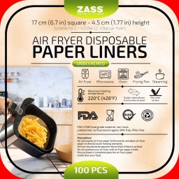 Set 100 buc Hartie de copt pentru airfryer ZASS ZPL 03, 17 cm, forma patrata, Maro