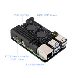 Carcasă Radiator pentru Raspberry Pi 5 (Neagră, cu Ventilator Dual)