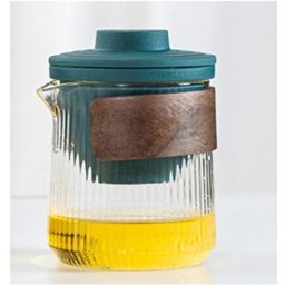 Set Cana 380ml sticla borosilicata cu protecte lemn, 4 cupe si infuzor Ceramic, Lines