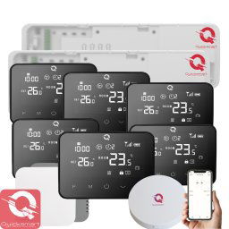 Kit Automatizare Incalzire Pardoseala Wireless Q20, Controller 2x 8 zone, 6x termostat Q20, Gateway Hub, Control Smart, Negru