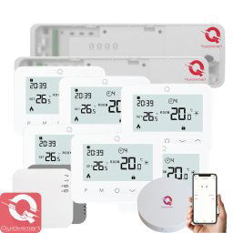 Kit Automatizare Incalzire Pardoseala Wireless Q20, Controller 2x 8 zone, 6x termostat Q20, Gateway Hub, Control Smart, Alb