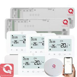 Kit Automatizare Incalzire Pardoseala Wireless Q20, Controller 2x 8 zone, 4x termostat Q20, Gateway Hub, aplicatie Smart, Alb