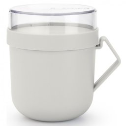 Ceasca pentru supa cu capac Brabantia Make&Take 1006295, 600+180 ml, Capac cu infiletare, Fara BPA, Gri