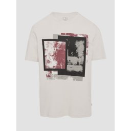 Tricou barbati cu imprimeu abstract in partea din fata, Crem (SELECTATI MARIMEA: M)