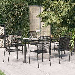 Set de masa gradina, 7 piese, franghie neagra din bumbac & otel GartenMobel Dekor