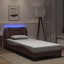 Cadru de pat cu lumini LED, maro, 80x200 cm, piele ecologica GartenMobel Dekor