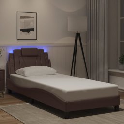 Cadru de pat cu lumini LED, maro, 80x200 cm, piele ecologica GartenMobel Dekor
