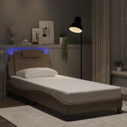 Cadru de pat cu lumini LED cappuccino 80x200 cm piele ecologica GartenMobel Dekor