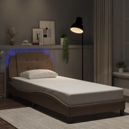 Cadru de pat cu lumini LED cappuccino 80x200 cm piele ecologica GartenMobel Dekor