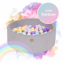 Piscina uscata cu 250 de bile (Babyblue, Mint, Pastel roz, Lila) MeowBaby Rainbow 90x30 cm Gri deschis