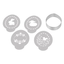 Set ustensile decorative biscuiti pentru Paste Dr.Oetker 1879, 5 piese, 4 decoratii, 1 matrita, Otel inoxidabil, Argint