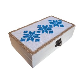 Cufar natur simplu din lemn decorat cu etamina - 12x21 cm