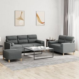 Set de canapele cu perne, 3 piese, gri închis, textil GartenMobel Dekor
