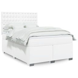 Pat box spring cu saltea, alb, 140x190 cm, piele ecologica GartenMobel Dekor