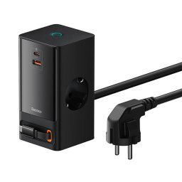 Incarcator Retea Baseus Power Combo PSLR000301 2x USB-C si 1x USB-A 2 Prize AC Lungime Cablu 1.5M 65W Negru