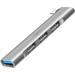 HUB extern LOGILINK, porturi USB: USB-A 3.0 x 1 + USB-A 2.0 x 3, conectare prin USB-C, aluminiu, gri