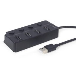HUB extern GEMBIRD, porturi USB: USB-A 2.0 x 4, conectare prin USB-A 2.0, cablu 0.80 m, negru