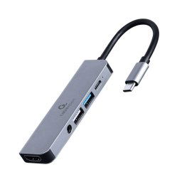 Docking Station Gembird universal, 5-in-1, conectare PC USB Type C,USB-C x 1, USB-A 3.1 x 1, USB-A 2.0 x 1, porturi video HDMI x 1, PD 87 W, Audio, Argintiu