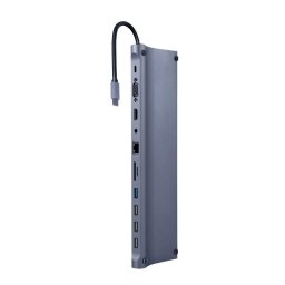 Statie de andocare Gembird A-CM-COMBO11-01, 11-in-1, USB-C x 1, USB-A 3.1 x 1, USB-A 2.0 x 3,HDMI x 1, VGA x 1, RJ45 x 1, PD 87W, SD, microSD, Audio, Argintiu