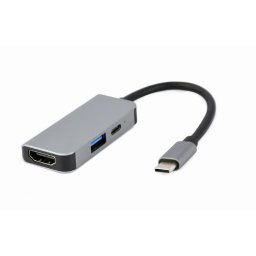Adaptor Gembird universal,3-in-1, conect PC USB Type C, USB-C x 1, USB-A 3.1 x 1, HDMI x 1, PD 87W, Argintiu