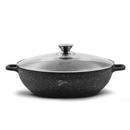 Cratita cu capac Samus, 28X 8 cm, 4.1l – TOL281-CC, TOLEDO LINE, Invelis marmura antiaderenta, Capac din sticla termorezistenta, Negru