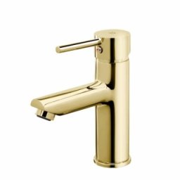 Baterie lavoar Fdesign Flusso, cu ventil click-clack, auriu lucios