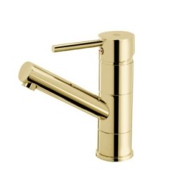 Baterie lavoar cu pipa mobila Fdesign Flusso, cu ventil click-clack, auriu lucios