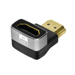 ADAPTOR video LOGILINK, HDMI (T) la HDMI (M), conectori auriti, rezolutie maxima 8K (7680 x 4320) la 60 Hz, 90 grade, negru-gri, "AH0005A"