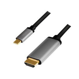 CABLU video LOGILINK, adaptor USB 3.1 Type-C (T) la HDMI (M), 0.15m, rezolutie maxima 4K UHD (3840 x 2160) la 60 Hz, conectori auriti, aluminiu, dublu ecranaj, negru-gri, "CUA0101"