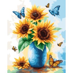 Set pictura pe numere, cu sasiu, Floarea soarelui, 40x50 cm