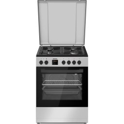 Aragaz mixt Heinner HFSC-S66FDC-BIX, 4 arzatoare gaz, aprindere, display, cuptor electric, timer, grill, inox