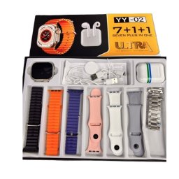 Set Cadou Smartwatch YY02 cu 7 Bratari incarcator Wireless si Casti Bluetooth