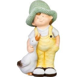 Decoratiune gradina, MagicHome, ceramica, baiat cu rata, 15.5x25.5x44.5 cm