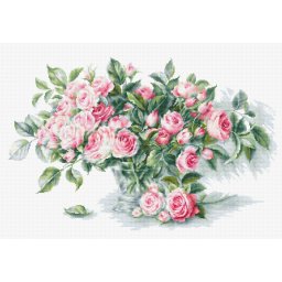 Set de brodat in cruciulita, Buchet de trandafiri roz, 31x20 cm