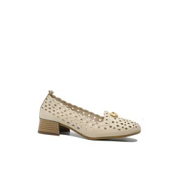 Pantofi perforați Anna Viotti bej din piele naturală, cu pandantiv auriu GOR5680-37 EU