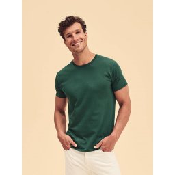 Tricou verde pentru bărbați din bumbac pieptănat Iconic cu mâneca Fruit of the Loom