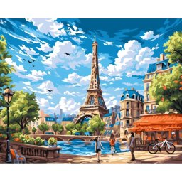 Set pictura pe numere, cu sasiu, Dimineata in Paris, 40x50 cm