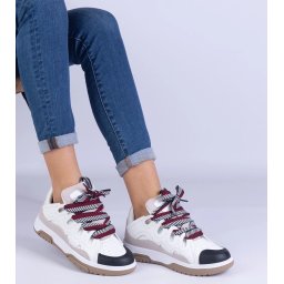 Gemre Adidași albi de damă cu șiret decorativ Grejs