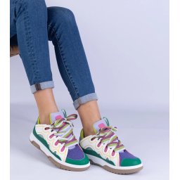 marka niezdefiniowana Green women's sneakers with decorative laces Grejs