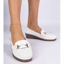 Gemre Mocasini albi de damă pe pană din piele ecologică Kappi
