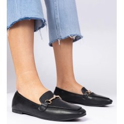 Gemre Pantofi eleganți negri cu ornament auriu și pietre Kalisa
