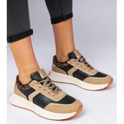 Gemre Adidași negri de damă cu sclipici și cu un model animalier Markuta