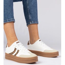 Gemre Adidași albi de damă cu detalii leopard Melly